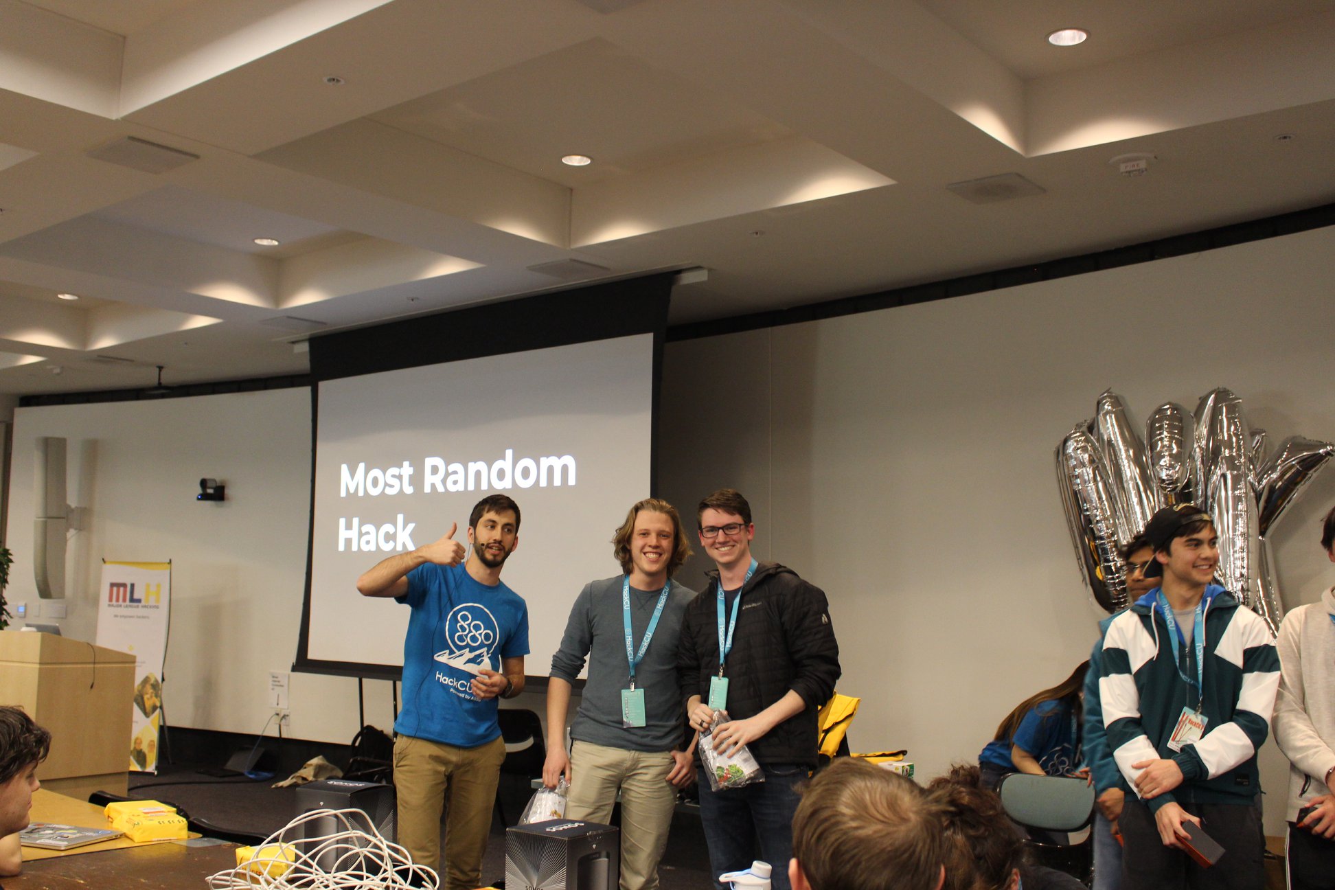 Jake and Fisher winning the Best Random Hack Prize