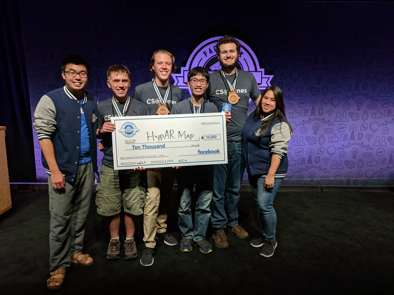 picture of my Facebook Hackathon team after we won First Place