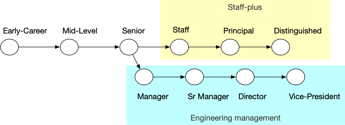 The two post-senior career paths are staff-plus and engineering management.