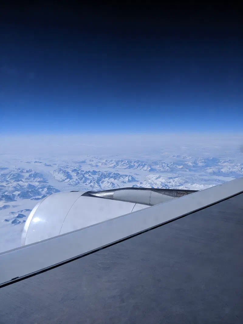 A view over the plane wing of Greenland