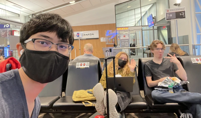 Caroline, Ian, and myself waiting for our flights in Montreal