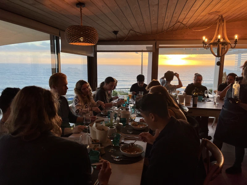 The sunset was a beautiful to our meal.