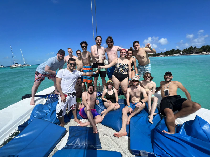 Enjoying the beautiful water off the coast of Isla Mujeres with the best team I could dream of