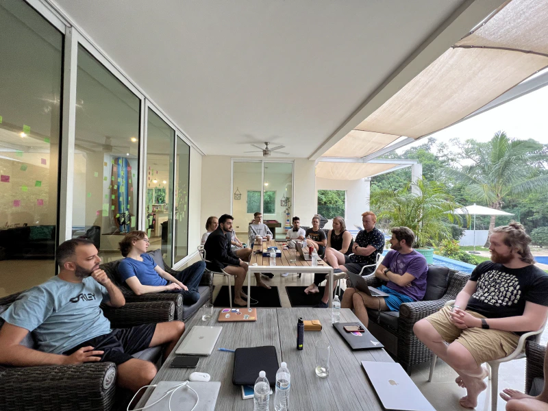 It was a good thing the patio was covered, because it rained some during the meeting