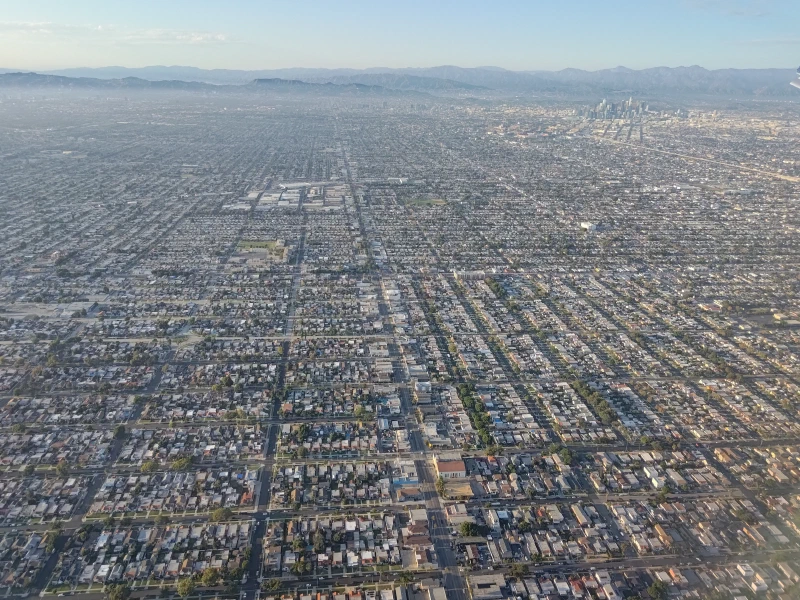 Downtown LA in the distance with sprawling suburbs all around.