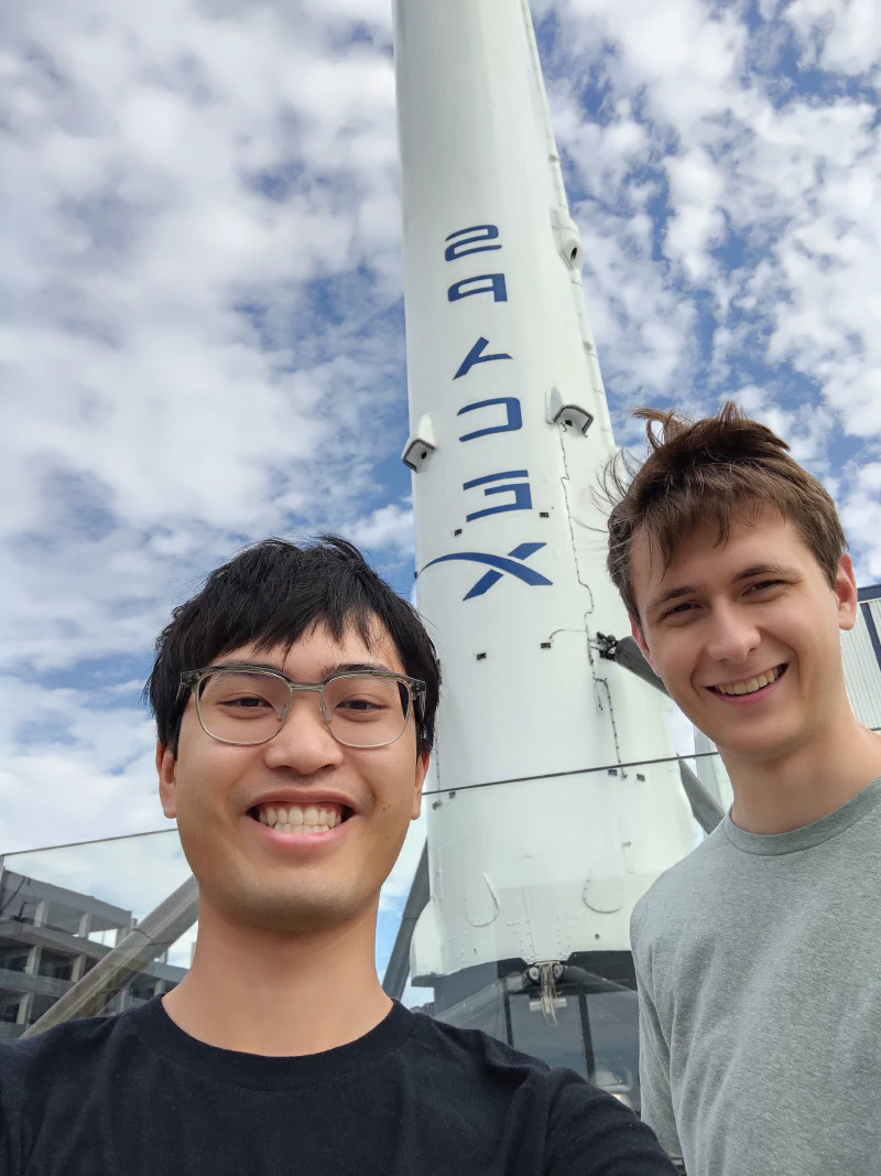 Me and Ethan at the Falcon 9 rocket outside of the SpaceX HQ.