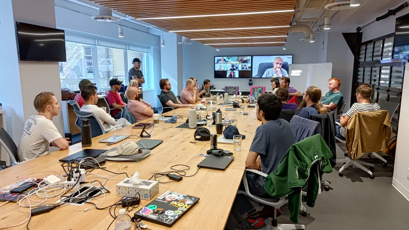 The team listening to Eric lay out our plan for the next few months.