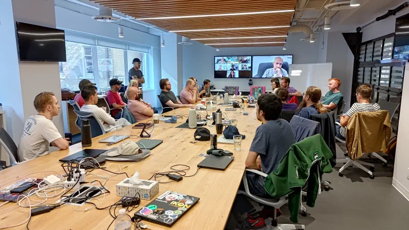 The team listening to Eric lay out our plan for the next few months.