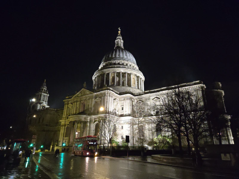 St. Paul’s Cathedral all lit up after the service