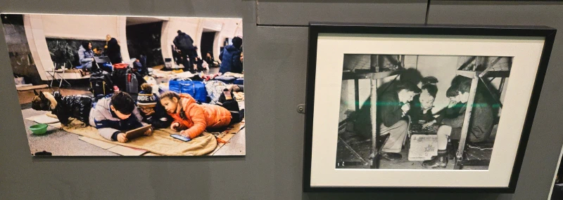 Youth playing games in the underground during an air raid.