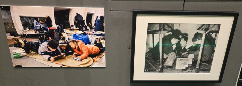 Youth playing games in the underground during an air raid.