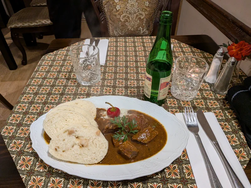 Beef Goulash with Dumplings at Restaurace U Modrého Hroznu
